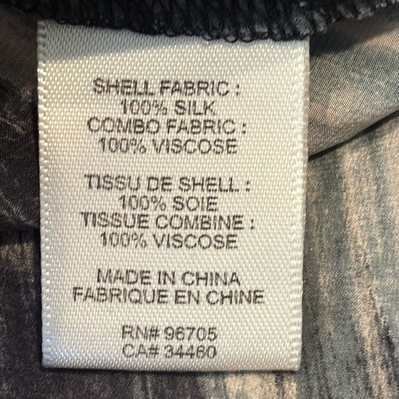 REBECCA TAYLOR SILK SHIRT ABSTRACT PRINT EUC SIZE 0 BACK ZIP SOLID SLEEVE LUX 🖤 - Picture 8 of 8